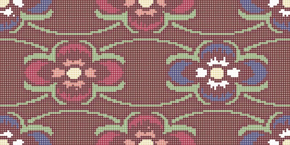 Halftone colorful seamless retro pattern curve cross vine red blue flower Illustrazione stock