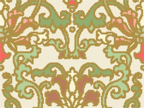Halftone colorful seamless retro pattern oriental Chinese botanic garden spir Stock Illustration