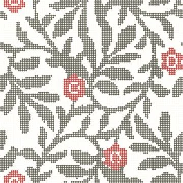 Halftone colorful seamless retro pattern garden green spiral leaf red flower 스톡 일러스트