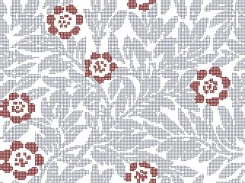 Halftone colorful seamless retro pattern vintage red flower leaf plant 스톡 일러스트