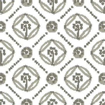 Halftone colorful seamless retro pattern round cross dot line flower 库存插图