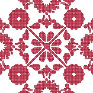Halftone colorful seamless retro pattern cross round vintage red flower 스톡 일러스트