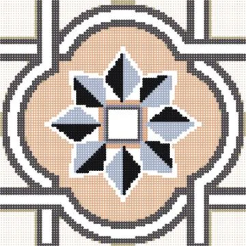 Halftone colorful seamless retro pattern curve square cross frame star flower Stock Illustration