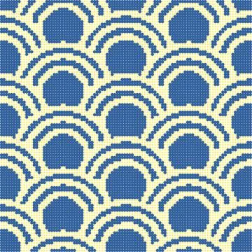 Halftone colorful seamless retro pattern oriental fish scale round curve line Illustrazione stock