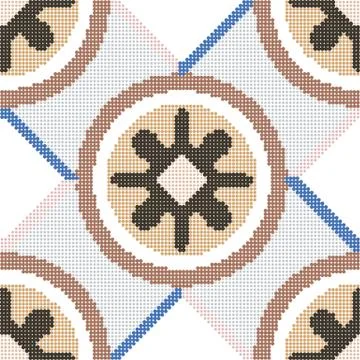 Halftone colorful seamless retro pattern square check round geometry flower Illustrazione stock