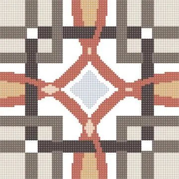 Halftone colorful seamless retro pattern square round cross geometry frame ka Stock Illustration