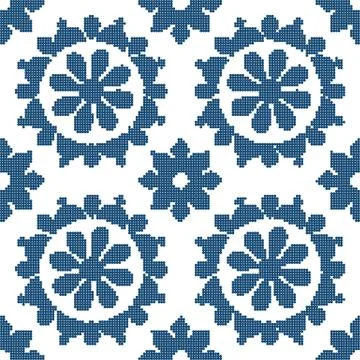 Halftone colorful seamless retro pattern vintage blue round cross flower Stock Illustration