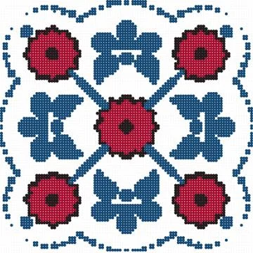 Halftone colorful seamless retro pattern vintage cross red flower dot line 스톡 일러스트