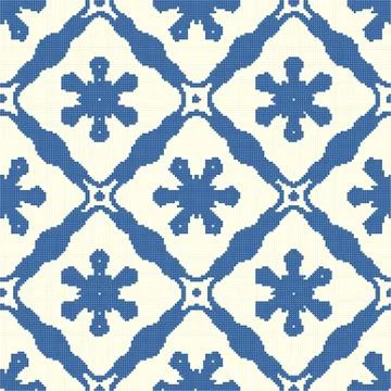 Halftone colorful seamless retro pattern yellow blue curve cross line flower Stock Illustration