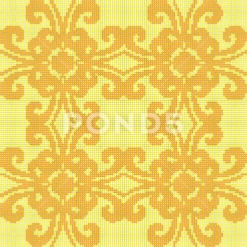 Halftone colorful seamless retro pattern yellow spiral curve cross vine kalei Stock Illustration