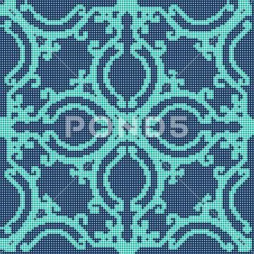 Halftone colorful seamless retro pattern spiral curve cross vine frame kaleid Stock Illustration