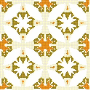 Halftone colorful seamless retro pattern round curve cross flower kaleidoscop 스톡 일러스트