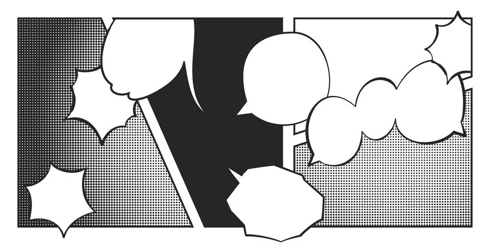 Halftone comic book template with speech bubbles Stock Illustration