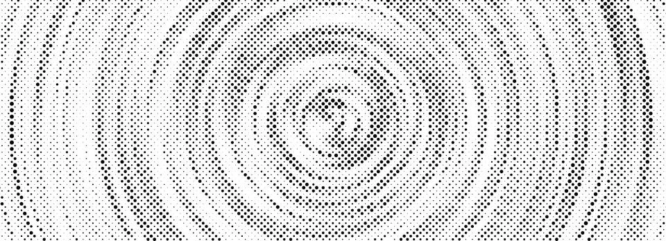 Halftone concentric circle texture. Dots radial gradient background. Black Stock Illustration