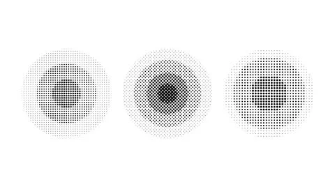 Halftone concentric circles set. Comic texture rings collection. Dotted round Stock Illustration