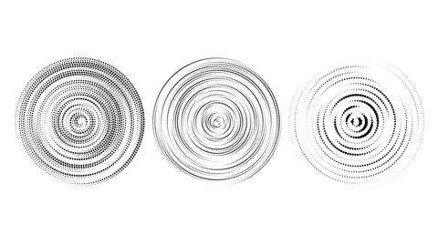 Halftone concentric circles set. Dotted rings collection. Epicentre, target Stockillustratie