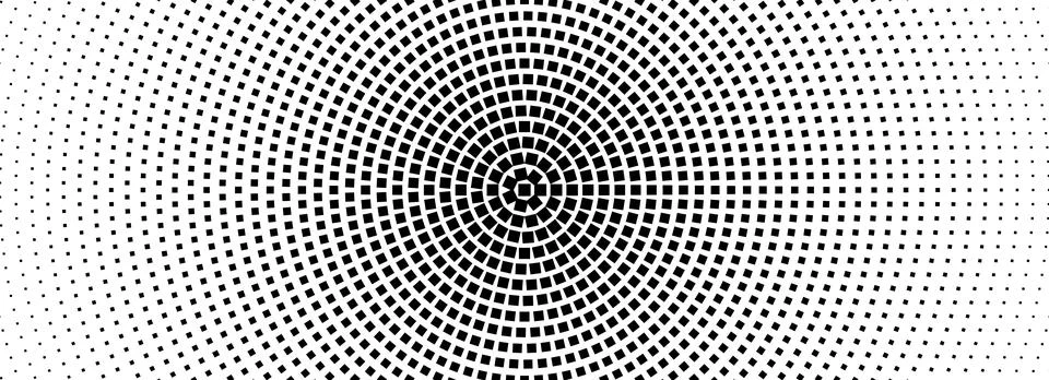 Halftone concentric dotted background. Square dots comic gradient texture Stock Illustration