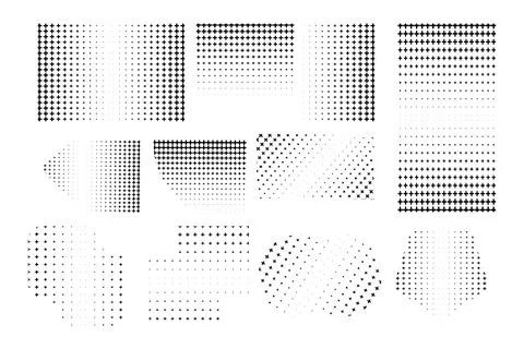 Halftone Cross Pattern Gradient Vector Elements and Geometric Textures Set 库存插图
