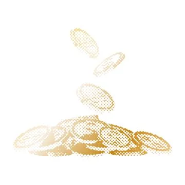 Halftone currency isolated concept. Falling golden coins. Vector money design Stock Illustration