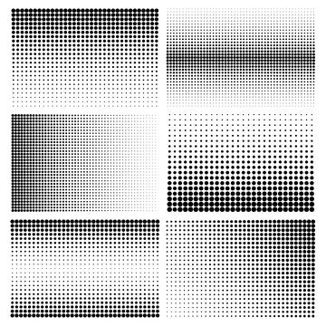 Halftone design elements with black dots isolated on white background. Comic Stock Illustration