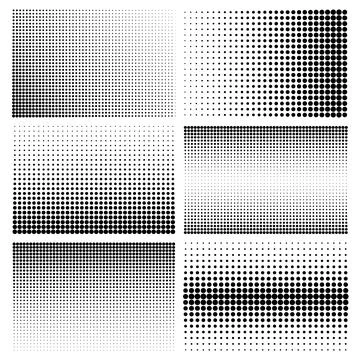 Halftone design elements with black dots isolated on white background. Comic Stock Illustration