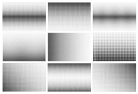 Halftone design elements with black dots isolated on white background. Comic Stock Illustration