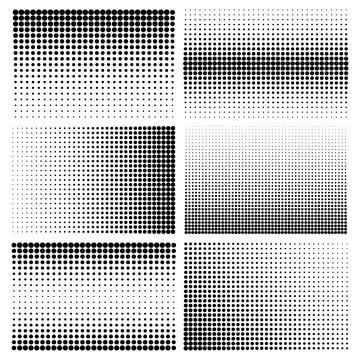 Halftone design elements with black dots isolated on white background. Comic Stock Illustration
