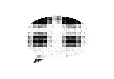 Halftone dot art illustration of a speech bubble in black and white. Stock Illustration