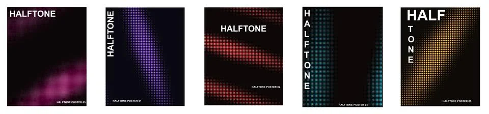 Halftone dot pattern abstract background collection. Dark posters featuring.. Иллюстрация