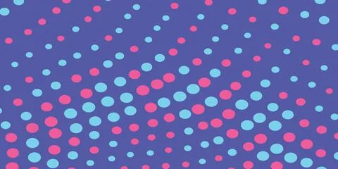 Halftone dot pattern background with blue and pink circles on dark purple s.. Stock Illustration
