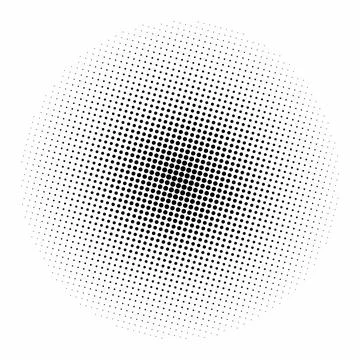 Halftone dot pattern circular shape graphic element. Black dots arranged in.. Stock Illustration