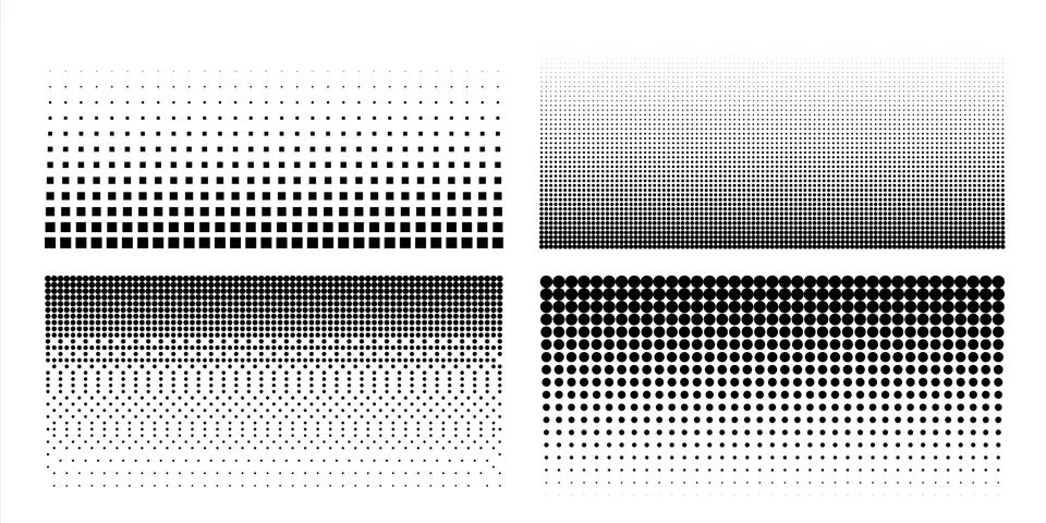 Halftone dot pattern. Comic pop art textures. Black and white geometric half Stock Illustration