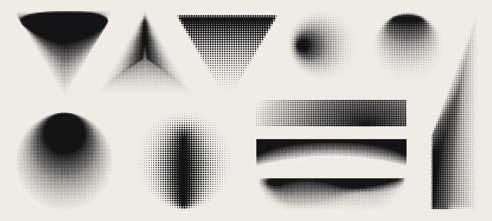 Halftone dot pattern set with gradient fade effect Stock Illustration