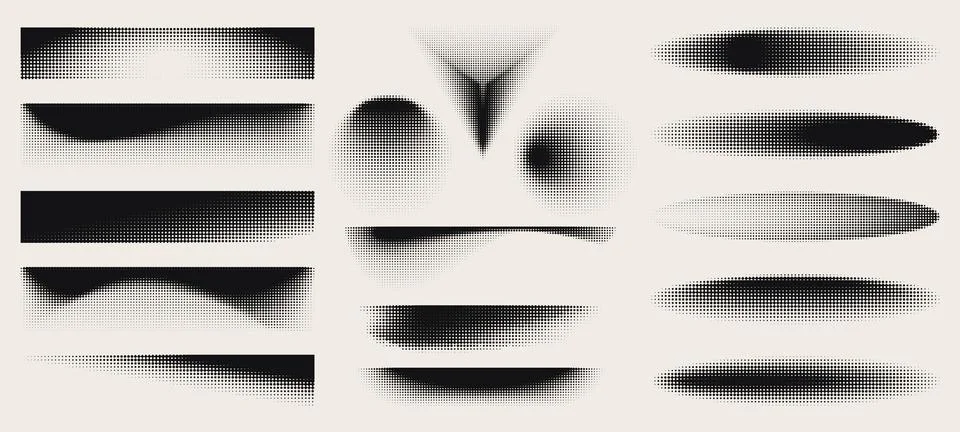Halftone dot pattern set with gradient fade effect Stock Illustration