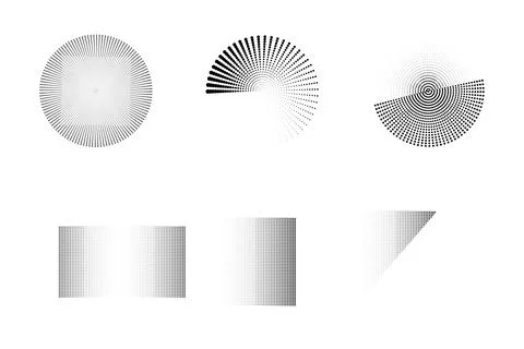 Halftone Dot Pattern Shapes Set Geometric Radial and Linear Dotted Gradients Stock Illustration