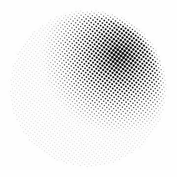 Halftone dot pattern sphere graphic. Round circular shape made of black dot.. Illustrazione stock