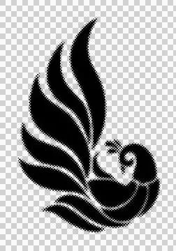 Halftone dot pattern stylized black phoenix bird with flowing tail feathers.. Stock Illustration