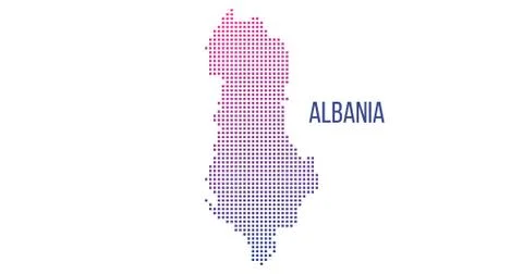 Halftone dot vector abstracted Albania map made out of sqares. vector illustr Stock Illustration