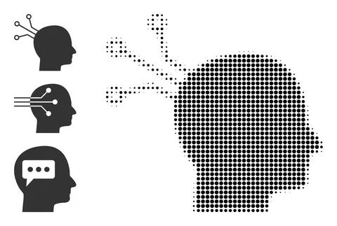 Halftone Dot Vector Brain Link Icon Stock Illustration