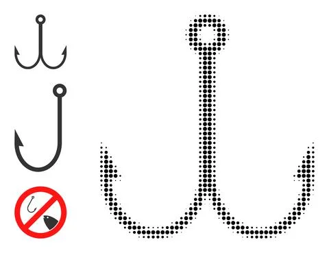 Halftone Dot Vector Double Fish Hook Icon Stock Illustration