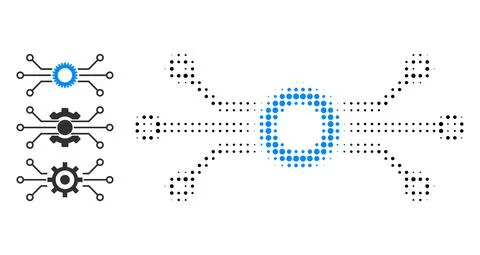 Halftone Dot Vector Electronic Gear Icon Stock Illustration