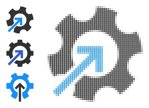 Halftone Dot Vector Gear Integration Icon Stock Illustration