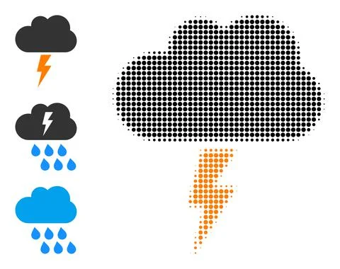 Halftone Dot Vector Thunderstorm Cloud Icon Stock Illustration