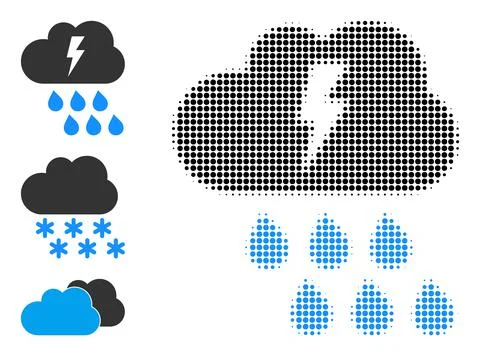 Halftone Dot Vector Thunderstorm Icon Stock Illustration