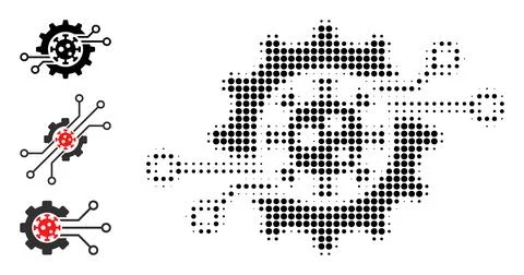Halftone Dot Vector Virus Electronics Gear Icon イラスト素材