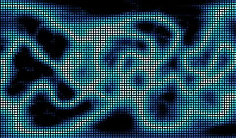 Halftone dots abstract digital technology blue light on black background. Stock Illustration