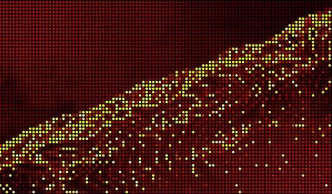 Halftone dots abstract digital technology orange-red light on red background. Stock Illustration