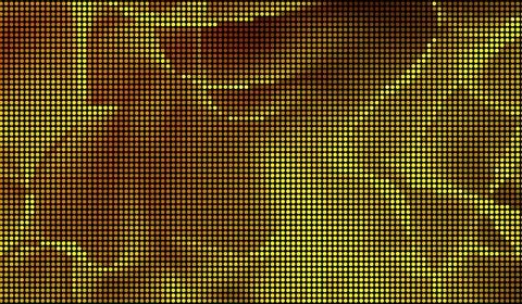 Halftone dots abstract digital technology orange-red light on red background. Stock Illustration