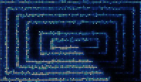 Halftone dots abstract digital technology blue light on black background. Stock Illustration