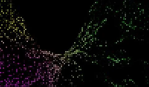 Halftone dots abstract digital technology multicolored light on black backg.. Stock Illustration